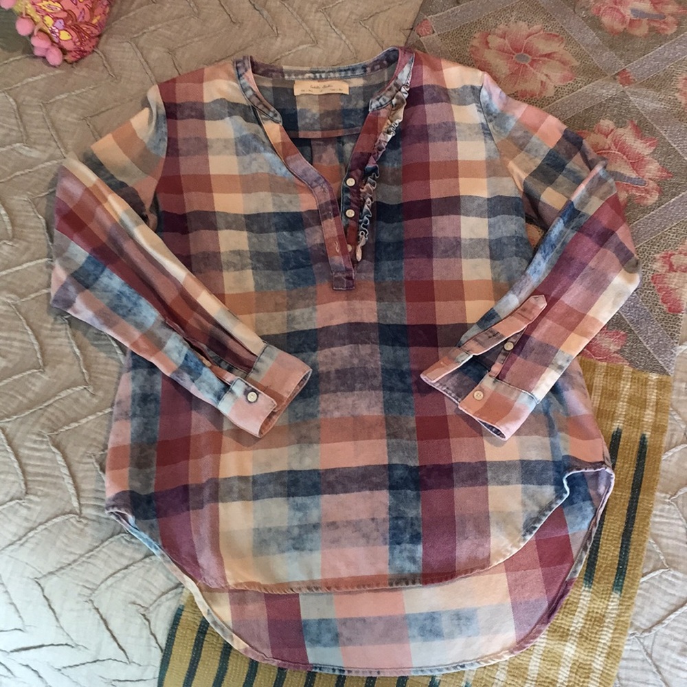 Plaid Anthro Tunic with ruffle detail